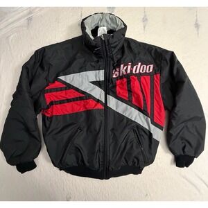 Vintage Ski-Doo Bombardier Snowmobile Jacket Black Red Men's Large L Canada